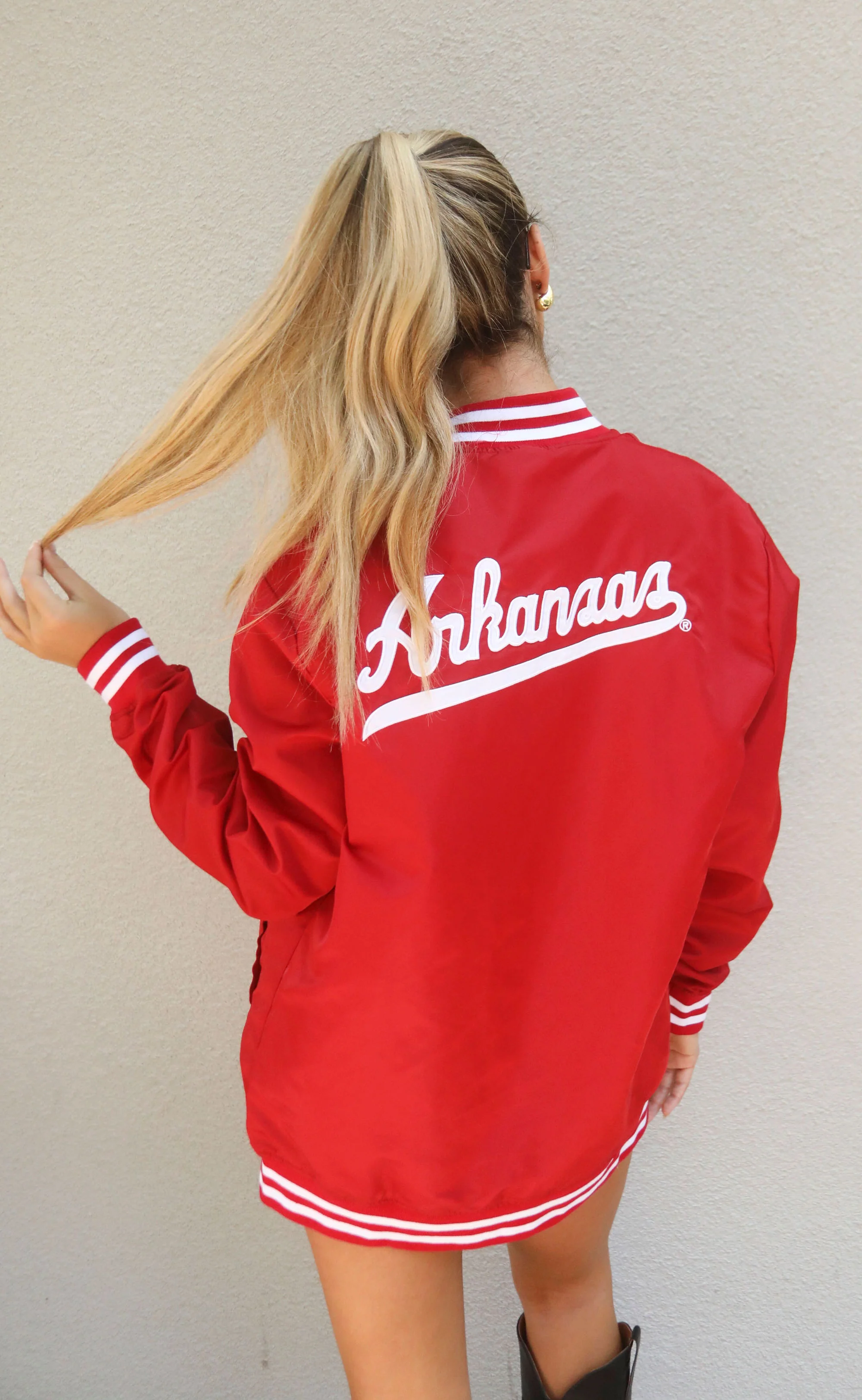 arkansas script monogram varisty jacket - Image 3